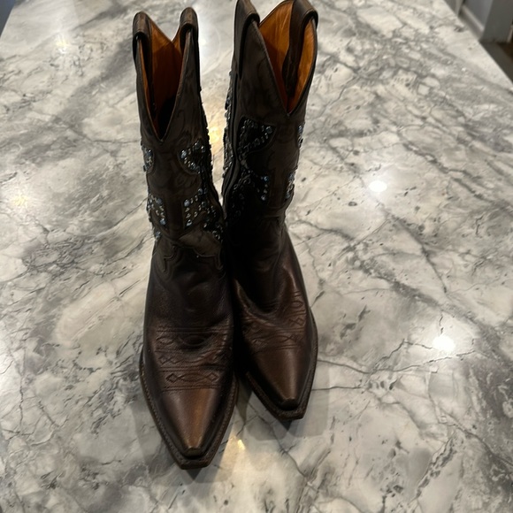 Metallic brown studded embossed frye boots - Picture 1 of 9